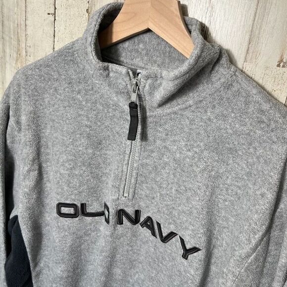 Vintage Y2K Old Navy Embroidered Fleece Quarter Zip Sweater‎ Gray Mens Medium - Picture 2 of 5